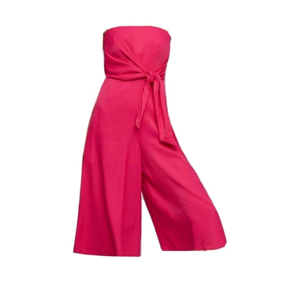 NWT Anthropologie Maeve Brin in Rose Pink Strapless Wide Crop Leg Jumpsuit 8